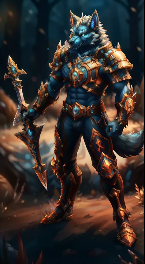 arafed image of a male character with a sword and armor, world of warcraft art style, nasus, a minotaur wolf, warcraft blizzard weapon art, official splash art, wolf armor, heroes of the storm splash art, blizzard warcraft artwork, from world of warcraft, ...