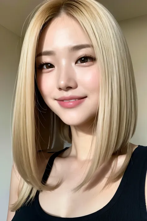 top-quality, 8k, ​masterpiece, femele, a smile, look at viewers, foco nítido, light beige hair color, bob cuts, dishevled hair, ...