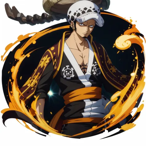 trafalgar law, front image, perfect body, black background, high quality details