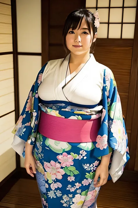 (1 girl's breasts、overweight、extremely fat、chubby、japanes、kimono