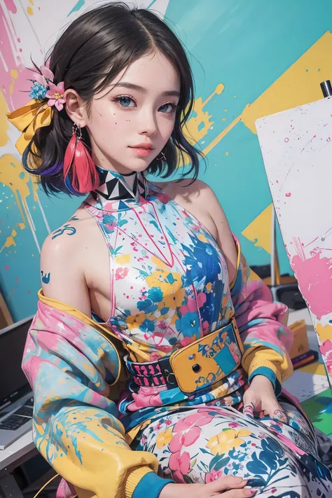 (Digital art, Geometrical art, official art, beautiful and aesthetic, ultra detailed, beautiful, masterpiece, best quality:1.6), (1girl:1.2), Detailed face, Detailed eyes, Detailed hair, young fingers, Detailed fingers, five fingers, sitting,
_
BREAK cute ...