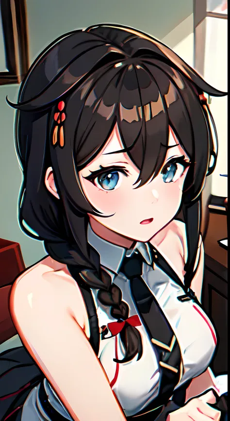 Shigure Kai 3 KanColle Sleeveless Black Thimble Gloves Black Skirt Braid 8K High Resolution Very Fine Eyes Very Fine Face、Insanely detailed body、Extremely fine skin, very elaborate hair ornament, Precisely sculpted body and hands for 1 person Living room o...