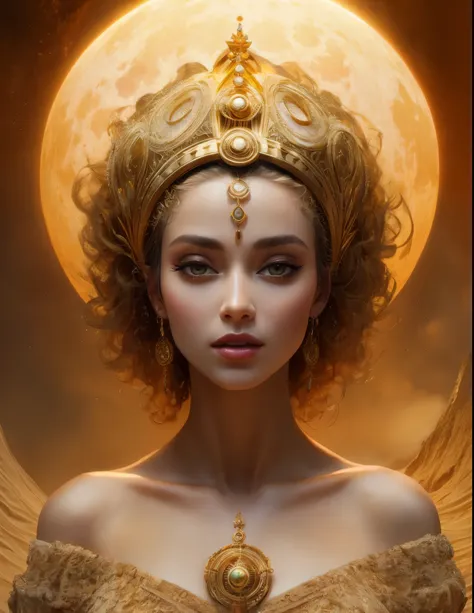 a beautiful girl wears a dress made of sand and wears a golden crown., goddesses. very high details, portrait of a beautiful god...