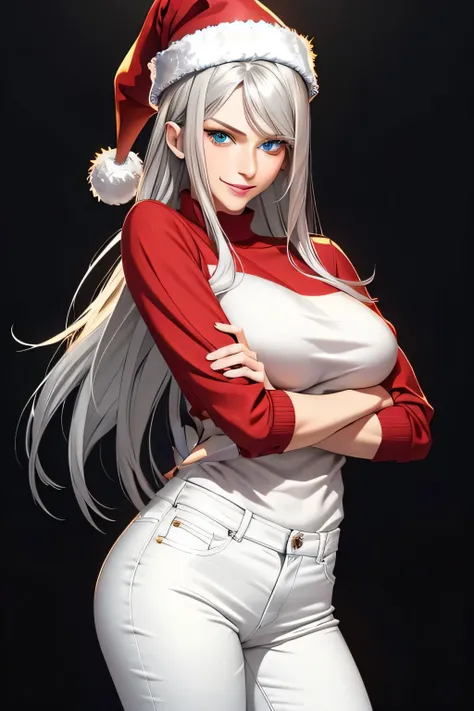 Anime girl in Santa hat posing for photo, Tifa Lockhart with white hair, extremely detailed artgerm, Идеальная White-haired девушка, ig model | artgerm, style artgerm, V from Devil May Cry as an elf, Персонаж из King of Fighters, from girls frontline, tren...