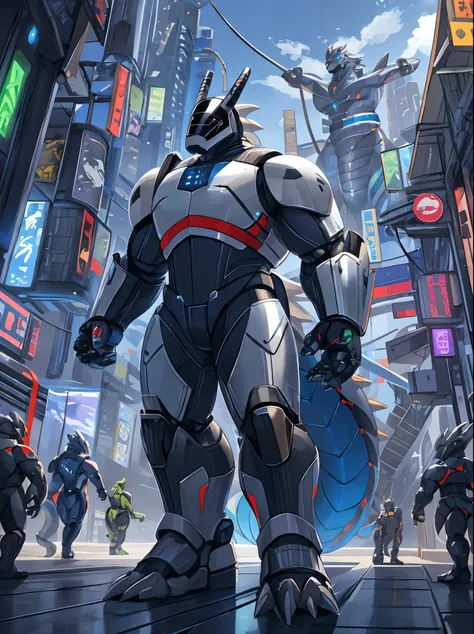 male, Muscular, synth (vader-san), robot, cybrog, android, dragon, Silver Dragon, Robo Dragon, Lizard, Silver Lizard, Robo Lizard, Cyber Cities, futuristic city, common size