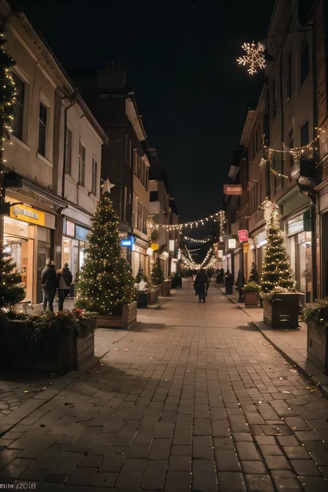 Street photography with Christmas decorations, no people and great view