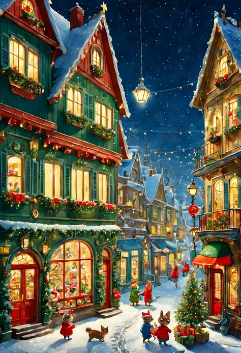 Christmas Eve, by Richard Scarry, intricate, (masterpiece, Representative work, official art, Professional, unity 8k wallpaper:1.3)