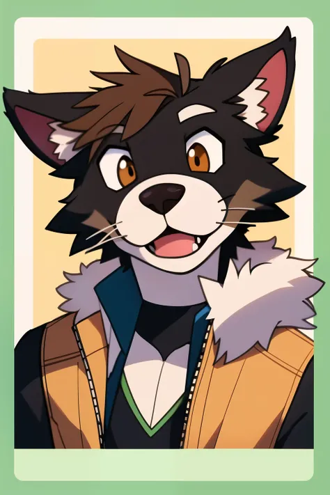 Make me an male anthropomorphic furry border collie, who is nerdish looking with brown and white colored fur.