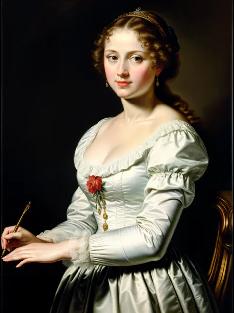 masterpiece, romanticism, oil painting, acrylic on canvas, a beautiful young lady painting in Peter paul Rubens style, healthy figure, famous painting, by Peter paul Rubens, hyper realistic, Epic details, High quality, 8k, Artstation