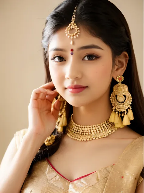 A girl adorned in traditional Indian attire. Indian wedding photoshoot. ((Perfect face))