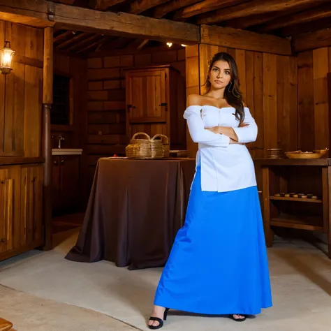 WRC style, Woman, pose lasciva, olhar sedutor olhar, avental, cozinha, Medieval setting