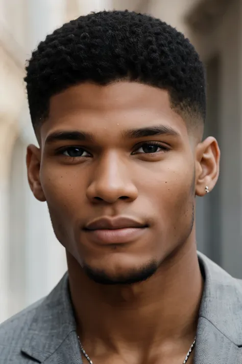 young man interracial aux cheveux bruns bouclés, yeux gris, very beautiful, visage parfait, resembling rome flynn