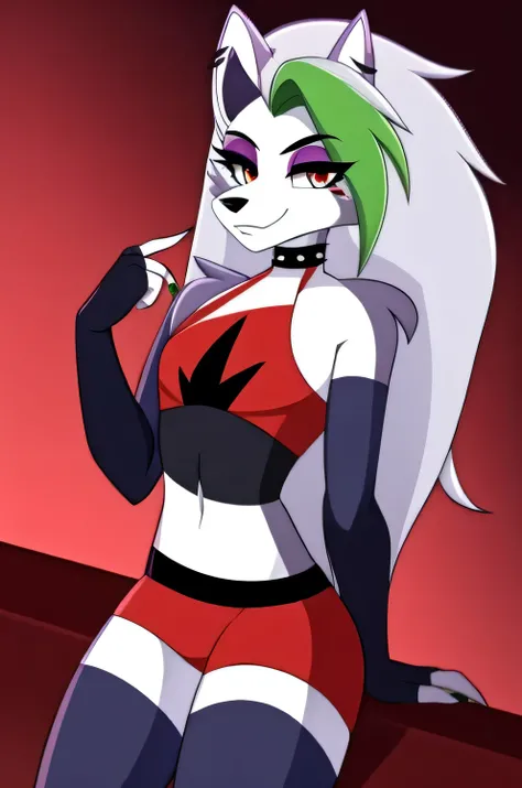 best quality, roxanne fusion loona, solo, furry female, body fur, makeup, sexy clothes