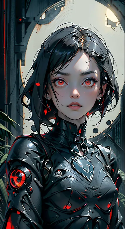 ((Very nice humanoid character young girl)), ((with red eyes of horror)), She is creepy, She is super beautiful, ((Impact meaning - very angry_sexy)), holding a kitchen knife, She is thin, evokes fear, horror, dark, unusually subtle, subtle. Blue fog, evil...