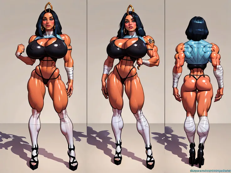 ((masterpiece)),(((best quality))),((16-year-old girl)), ((full body view)) ((mummy girl)) mature face, defined cheekbones, high cheekbones, illustration, bandaged all over body, muscular, ((bandaged:1.4)), sexy bimbo, (gigantic breasts:1.7) black hair, ((...