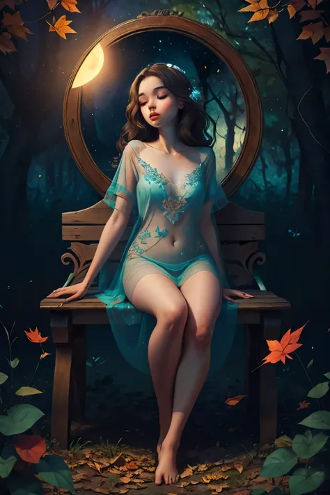 masterpiece), best quality, expressive eyes, perfect face, highly detailed, high resolution, beautiful, (masterpiece), best quality, expressive eyes, perfect face, 1 sexy girl dressed in forest, flowers, leaves, mandalas, fractal, Sleeping Beauty, by Bella...