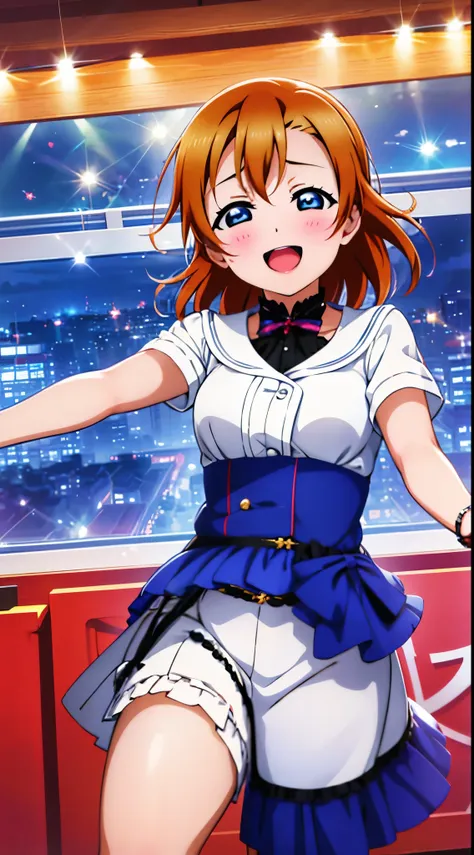 kousaka_honoka_lovelive, blue_eyes, orange_hair, one_side_up, smile, blush, short_hair, open_mouth, bow, hair_bow, hair_ornament, happy and cry,