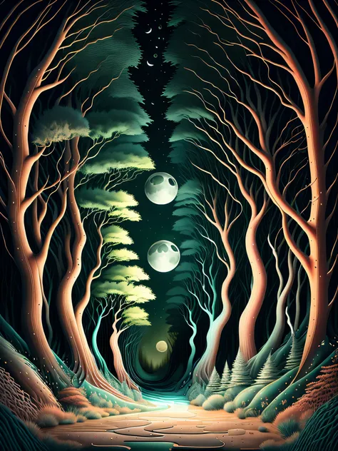 Lunar Glade envelops us in a magical moonlit forest scene constructed from fractured planes. Shards of blue, green, and white overlap to form a shimmering forest glade, the geometric foliage glinting as if beset with dewdrops. The otherwise perplexing inte...