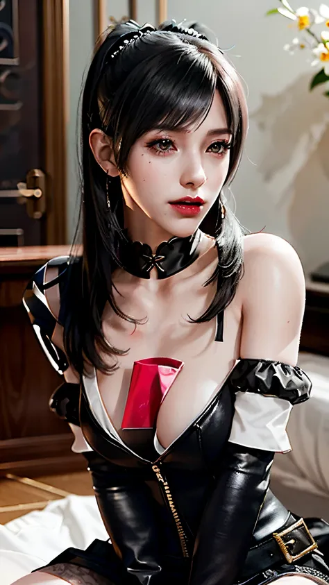 a close up of a person wearing gloves and a dress, 2b, 2 b, seductive tifa lockhart portrait, tifa, tifa lockhart, pretty face with arms and legs, anime girl in real life, with black pigtails, hyper realistic anime, ultra realistic picture, portrait of tif...