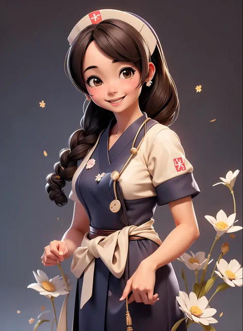 masutepiece, Best Quality, hight resolution,10yaers old,(hashikuji mayoi),Look at me and smile,((Meiji period～Showa era nurse)),(Classic Maid Clothing),mentholatum