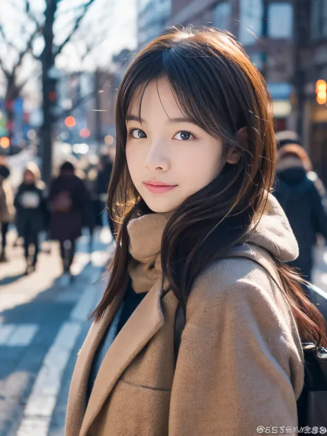 Photorealsitic, 8k full-length portraits, Beautuful Women, A charming expression, sixteen years old, TOKYOcty, Winters, Shibuya in the background