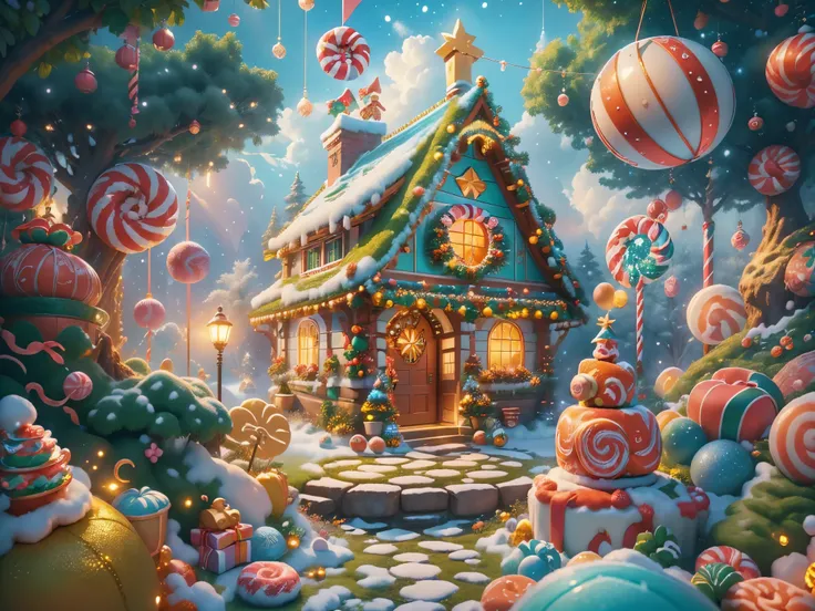 (tmasterpiece),（ultra - detailed:1.3），(close-up: 1.8), best quality，（棉花糖一样的白yuki:1.2），（christmas courtyard in blue fairy tale:1....