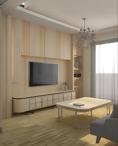 there is a living room with a couch, a table, and a television, in style of 3d render, rendered in 3 dsmax, 3d rendering, 3 d rendering, very realistic 3 d render, render in vray, interior living room, rendered in vray, 3 d finalrender, 3d finalrender, 3 d...