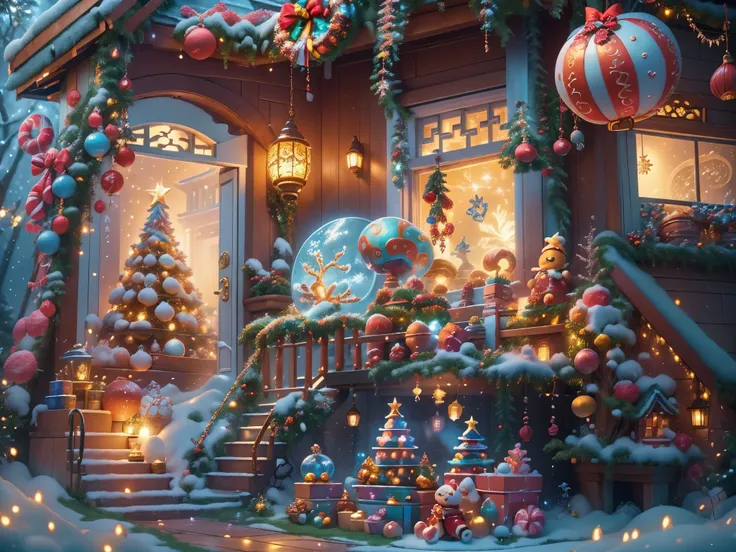 (tmasterpiece),（ultra - detailed:1.3），(close-up: 1.8), best quality，（棉花糖一样的白yuki:1.2），（christmas courtyard in blue fairy tale:1....