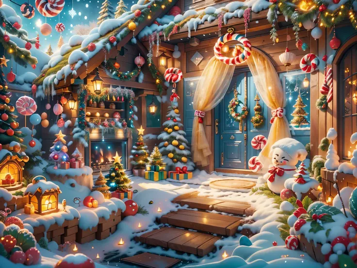 (tmasterpiece),（ultra - detailed:1.3），(close-up: 1.8), best quality，（棉花糖一样的白yuki:1.2），（christmas courtyard in blue fairy tale:1....