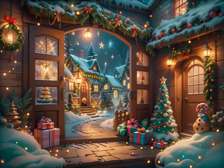 (tmasterpiece),（ultra - detailed:1.3），(close-up: 1.8), best quality，（sparkling:1.2），（christmas courtyard in a dreamy fairy tale:...