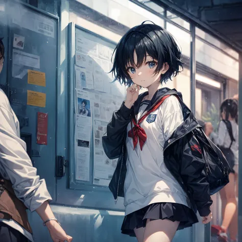 Super high quality by the art god, Ultra-detailed, High resolution, Shinkai Makoto style, anime moe art style, best anime 8K konachan wallpaper, Pixiv Contest Winner, Perfect Anatomy, BREAK,(Please draw a sleepy girl going to school alone.. ),BREAK, a hype...