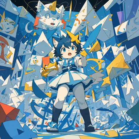 top quality, best quality, Cubism, High-quality illustrations by Pablo Ruiz Picasso, masterpiece(kemono, angelic cute 1girl, solo, furry anthro)The use of abstract and unreal shapes or forms, multidimensional depiction of objects through elements of Cubism...