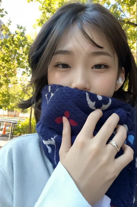 bloated woman with a blue scarf covering her face, Chiho, muito qualidade muito alta picture, hand on cheek, muito qualidade muito alta, qualidade muito alta, frio, Xintong Chen, inspirado por Kim Jeong-hui, 8k)), inspirado em Yu Zhiding, Shiori Teshirogi,...