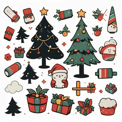 Christmas Stickers, Santa Stickers, Christmas tree Stickers, bells Stickers, gift box Stickers