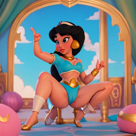 Princesa Jasmine de Aladdin, Disney, 1 girl, (((barnet))), sozinho, retrato, NSFW, fofo, coxas grossas, thick lips, seios pequenos, Mamilos grandes, buceta marcada, camel toe dress, pano branco transparente na cintura, estilo arabesco, Disney cartoon