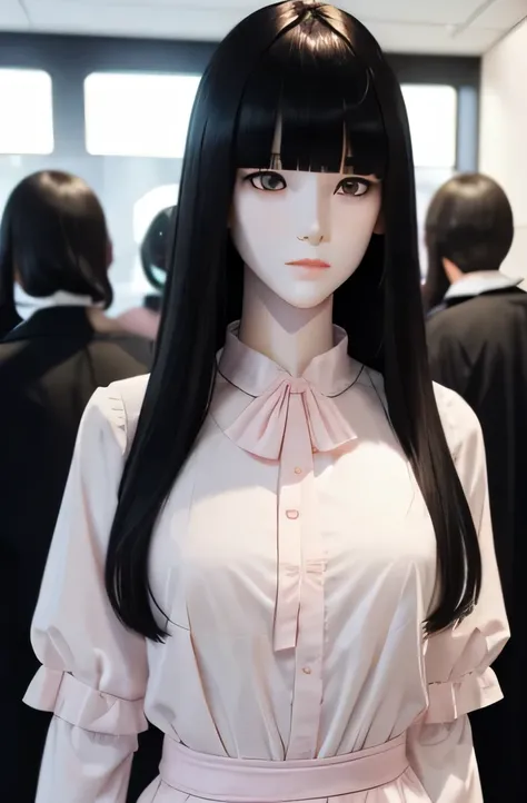 ラジオを聞いている 1 人のMannequin(Beautuful Women　Mannequin is 30 years old　Mannequinの身長は165cmです. Mannequinの色&#39;my face is white.　Mannequinの色 body is pure white 　Mannequin has black hair(neck length straight hair　bangss)　Mannequin has a thin and long face　Mannequi...