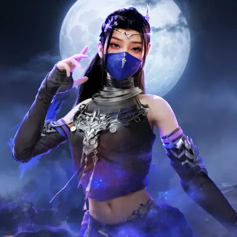 arafed woman in a full body costume with a mask on, inspired by Leng Mei, lunar themed attire, 3 d render character art 8 k, akali from league of legends, kitana from mortal kombat, mystic ninja, full body xianxia, goth ninja, portrait ninja gaiden girl, c...