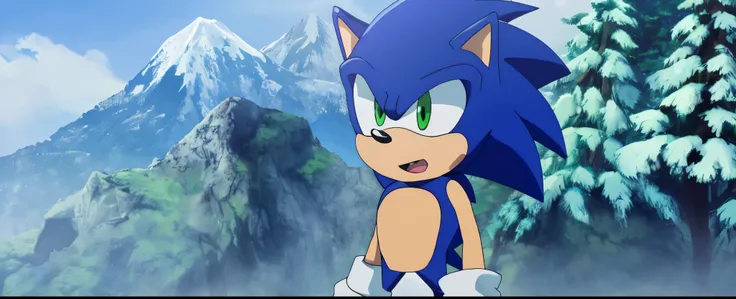 (masterpiece, best quality: 1.2), solo, male focus, sonic the hedgehog, serious, mouth shut, blue fur, green eyes, anime screenc...