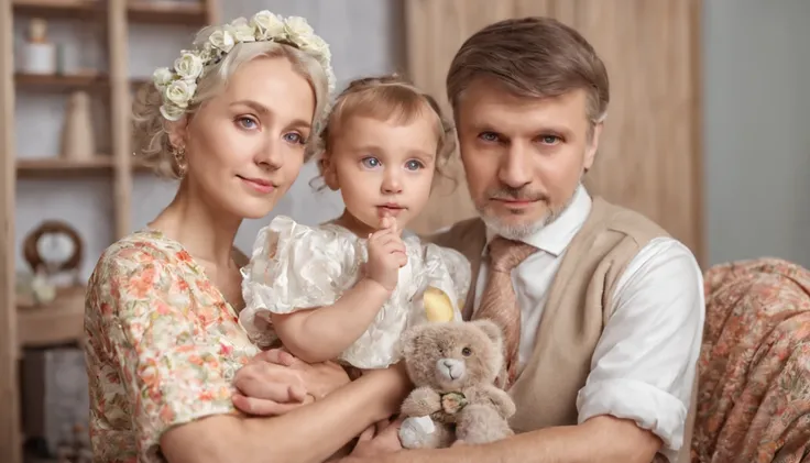 Russian married couple husband and wife adopted a child, 8k, super detail