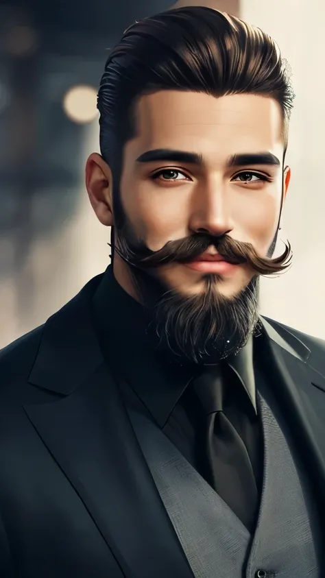 realistic man,pizza-like hair,detailed facial features,stylish beard and mustache,expressive eyes and lips,charming smile,masculine appearance,fashionable clothing,confident posture,artistic portrait,high-resolution image,vibrant colors,soft lighting