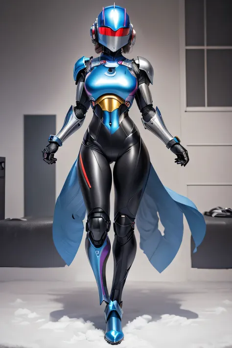 female robocop solo、armor that completely covers the whole body、very large armor、helmet to hide your eyes、rainbow armor、armor th...