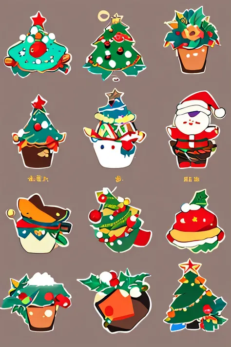 christmasOne sticker，christmas元素的各种One sticker，a close up of a bunch of christmas One sticker on a table, One sticker设计 vector art, Vector style, 矢量One sticker, One sticker插图, One sticker illustrations, One sticker设计 vector, One sticker, vector design, One...