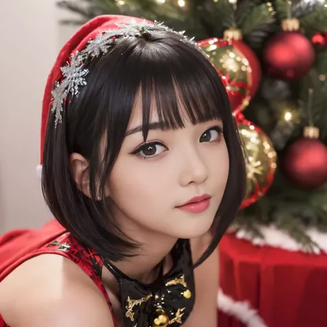 ((Best-quality, Masterpiece, Ultra-High-Resolution, (Photorealistic:1.4), Raw-Photo, Extremely-Details, Perfect-Anatomy)), 1girl, (((10-years-old))), the most popular Japanese idol, having a lot of fun at Christmas-orgy, dynamic-pose, (((extremely cute fac...