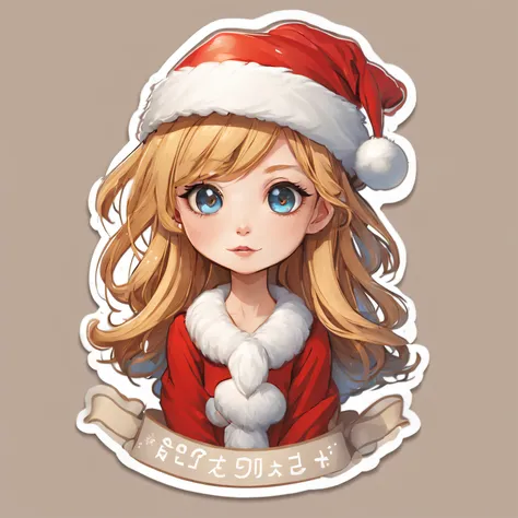 (One sticker,),(3D cartoon santa hat girl),bright colored hair,Slim, ellegance, There is also a touch of mystery.(on a circular background), (Christmas border)，, ultra - detailed, Detailed illustration, vectorized, 8K, 专业One sticker设计, Graphic design, vect...