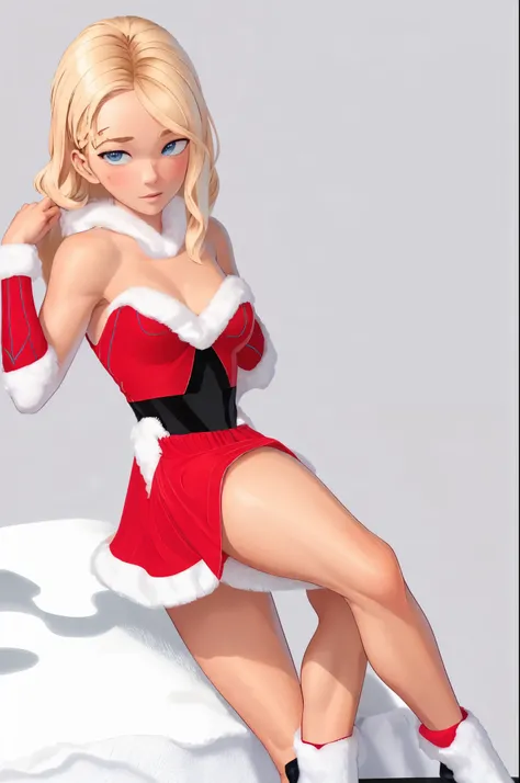 best quality, snow fallows around  fullbody 
gwen stacy ,  expressive eyes, perfect face, sntdrs, red santa dress,
fur
belt