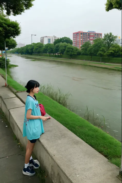 Near the park there is a river. The park is the background. Its an emo vibe. There is a capsule toy. The capsule toy machine is the main. The machine color is the color of the sea. ECO products.