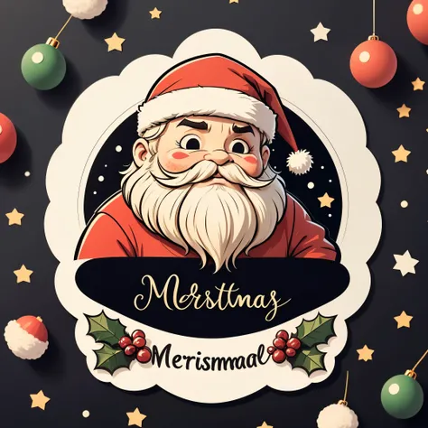 （（（One sticker：1.37）））。Christmas theme，Merry Christmas，Graphic design：1.37，Vector graphics，stickers illustrations，High quality design vector style image,bearded santa claus，Clean black background, Professional vector,