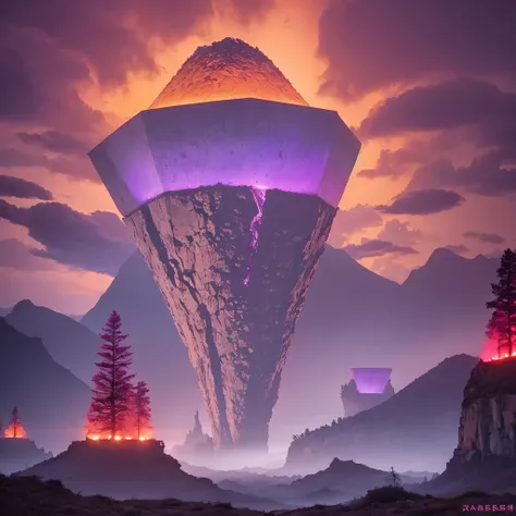 Light orange style，Purple pink series，Alien Hexagonal Base (Nipples are very delicate) In a hexagonal mountain oasis，There are several hexagonal exhaust fans and chimneys, some neon lights project from the base，Light up the night), There are some clouds in...