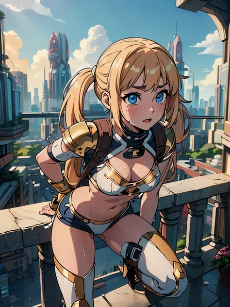 ((masterpiece, best quality, ultra detailed, 8K)), flat colors, medium shot, frontal view, facing straight ahead, medium breasts, ((ultra detailed face)), sobbing cute girl, ((ultra detailed eyes:1.5)), leaning forward, light brown low twintails hair with ...