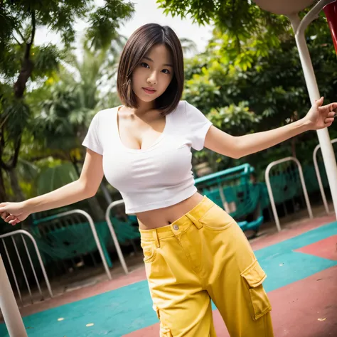 professional angle camera shooting from below, realistic, high level of detail, full body photo of 18 years old woman, korean, y...